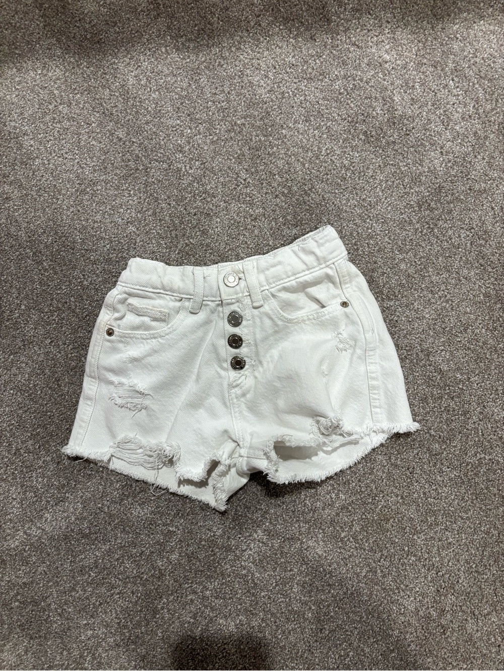 Zara White Distressed Button-Front Denim Shorts